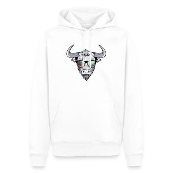 Cooler Bison Stier mit Zottelhaar - Männer Premium Bio Hoodie - Weiß - Vorne - Nico (187cm)