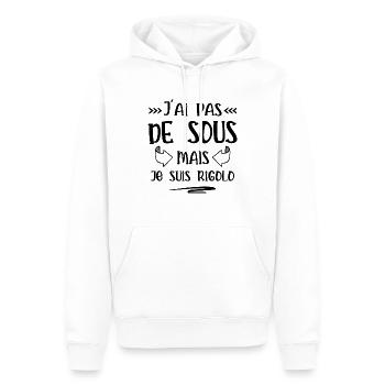 pas de sous - Sweat à capuche Premium bio Homme - blanc - Devant - Nico (187cm)