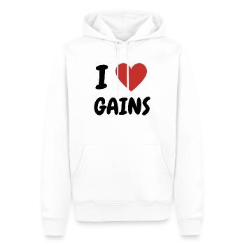 I Love Gains - Heart Design for Fitness Fans - Men’s Premium Organic Hoodie - white - Front - Nico (187cm)