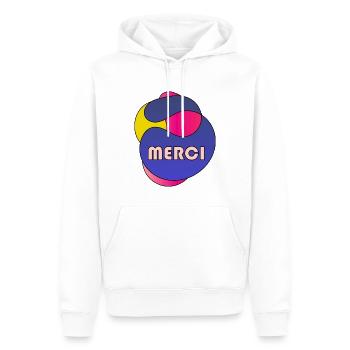MERCI. MAÎTRESSE. MAÎTRE. MERCI MAÎTRESSE - Sweat à capuche Premium bio Homme - blanc - Devant - Nico (187cm)