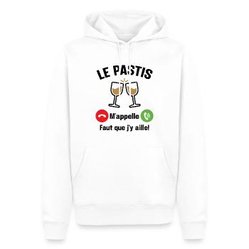 Le pastis m'appelle - Cadeau humour apéro alcool - Sweat à capuche Premium bio Homme - blanc - Devant - Nico (187cm)