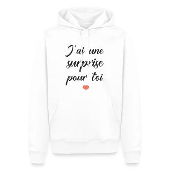 Cadeau jai une surprise pour toi anniversaire fete - Sweat à capuche Premium bio Homme - blanc - Devant - Nico (187cm)