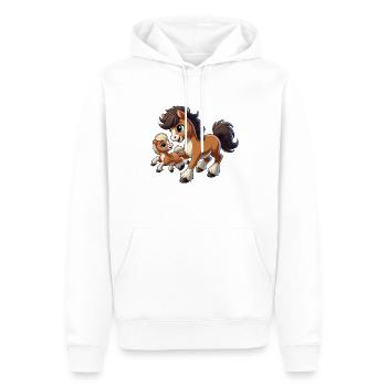 Poney avec enfant gambadant - Sweat à capuche Premium bio Homme - blanc - Devant - Nico (187cm)