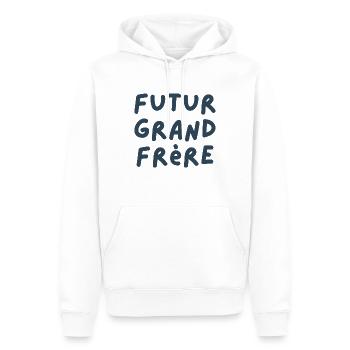 Futur grand frère - annonce futur grand frère - Sweat à capuche Premium bio Homme - blanc - Devant - Nico (187cm)
