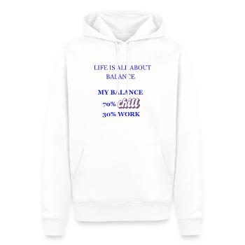 LIFE IS ALL ABOUT BALANCE- CHILL AND WORK Geschenk - Männer Premium Bio Hoodie - Weiß - Vorne - Nico (187cm)