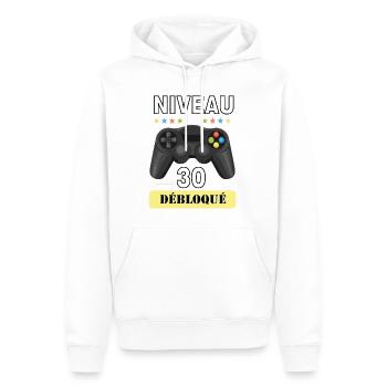 anniversaire 30 ans - Sweat à capuche Premium bio Homme - blanc - Devant - Nico (187cm)