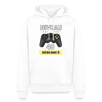 anniversaire 40 ans - Sweat à capuche Premium bio Homme - blanc - Devant - Nico (187cm)