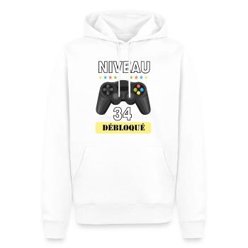 anniversaire 34 ans - Sweat à capuche Premium bio Homme - blanc - Devant - Nico (187cm)