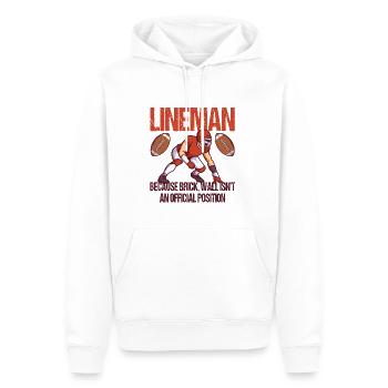Brick Wall ist kein Positionsfußball - Männer Premium Bio Hoodie - Weiß - Vorne - Nico (187cm)