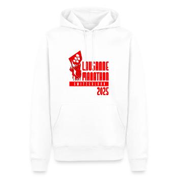 Marathon de Lausanne - 2025 - Suisse - Sweat à capuche Premium bio Homme - blanc - Devant - Nico (187cm)