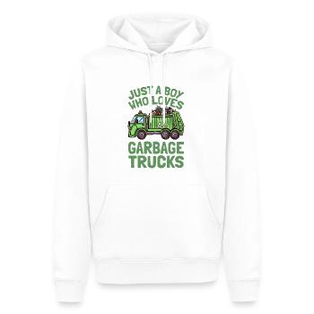 Juste un garçon qui aime les camions à ordures Camion à ordures - Sweat à capuche Premium bio Homme - blanc - Devant - Nico (187cm)
