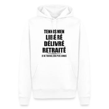 Tennismen célèbre sa retraite avec humour cadeau - Sweat à capuche Premium bio Homme - blanc - Devant - Nico (187cm)