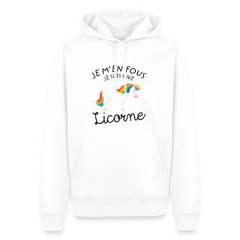 Je M'en Fous Je Suis Une Licorne - Sweat à capuche Premium bio Homme - blanc - Devant - Nico (187cm)