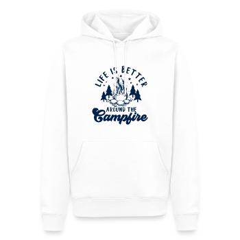 Das Leben ist besser am Lagerfeuer - Männer Premium Bio Hoodie - Weiß - Vorne - Nico (187cm)