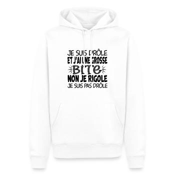 Je suis drôle et j'ai une grosse bite cadeau - Sweat à capuche Premium bio Homme - blanc - Devant - Nico (187cm)