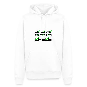 JE COCHE TOUTES LES CASES ! (amour,succès) noir - Sweat à capuche Premium bio Homme - blanc - Devant - Nico (187cm)
