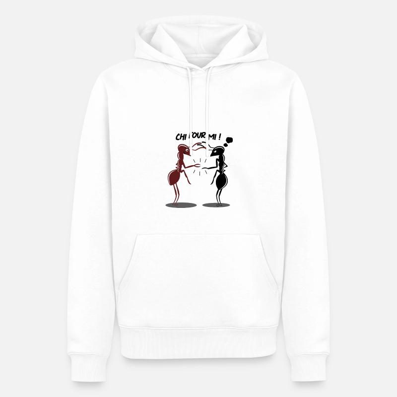 CHI FOUR MI ! (pierre,feuille,ciseaux,fourmi) - Sweat à capuche Premium bio Homme - blanc