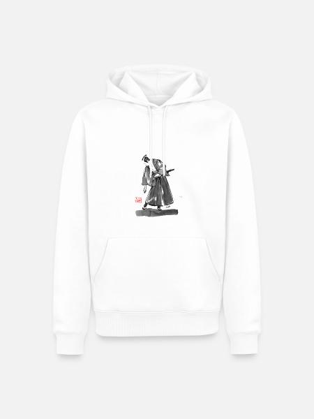 samurai checking his zoori - Sweat à capuche Premium bio Homme - blanc