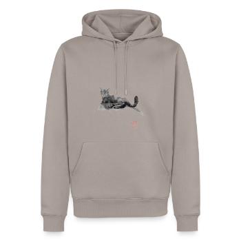 cat on the road - Sweat à capuche Premium bio Homme - taupe - Devant - Nico (187cm)