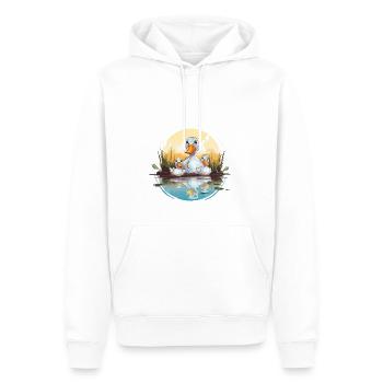 Famille de canards dans l’étang - Sweat à capuche Premium bio Homme - blanc - Devant - Nico (187cm)
