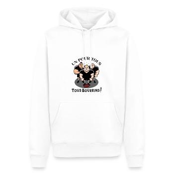 UN POUR TOUS, TOUS BOURRINS ! (rugby) - Sweat à capuche Premium bio Homme - blanc - Devant - Nico (187cm)