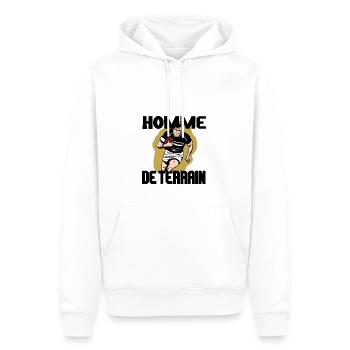 HOMME DE TERRAIN ! (Rugby) - Sweat à capuche Premium bio Homme - blanc - Devant - Nico (187cm)