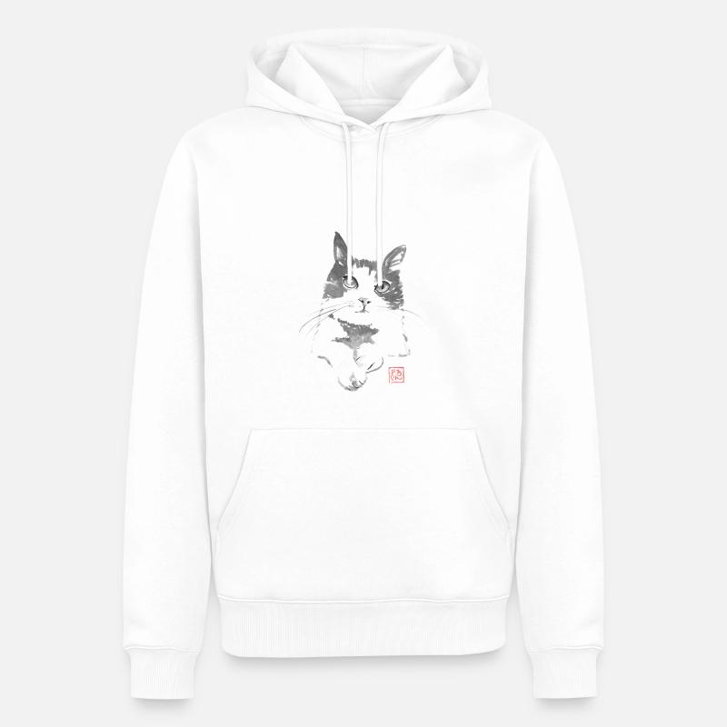 chat - Sweat à capuche Premium bio Homme - blanc