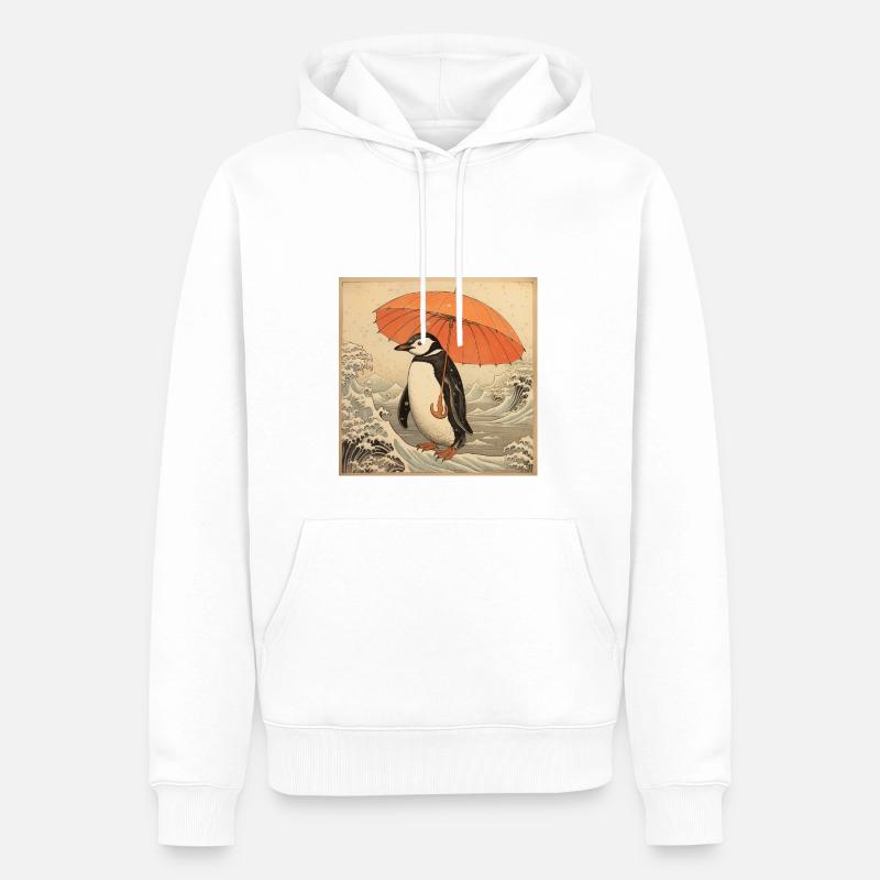 Penguin Ukiyo-e no2 - Männer Premium Bio Hoodie - Weiß