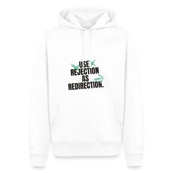 USE REJECTION AS REDIRECTION - Männer Premium Bio Hoodie - Weiß - Vorne - Nico (187cm)