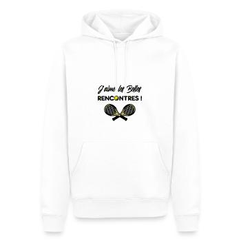 J'AIME LES BELLES RENCONTRES (tennis) - Sweat à capuche Premium bio Homme - blanc - Devant - Nico (187cm)
