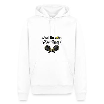 J'AI BESOIN D'UN BREAK ! (tennis) - Jeux de Mots - - Sweat à capuche Premium bio Homme - blanc - Devant - Nico (187cm)