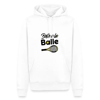 BELLE À LA BALLE ! (tennis) - Sweat à capuche Premium bio Homme - blanc - Devant - Nico (187cm)