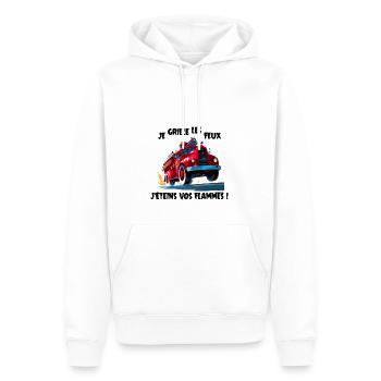 JE GRILLE LES FEUX, J'ÉTEINS VOS FLAMMES ! pompier - Sweat à capuche Premium bio Homme - blanc - Devant - Nico (187cm)