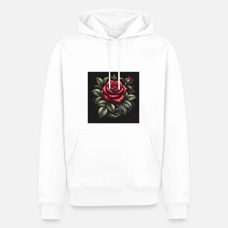 Rose classique en rouge - Sweat à capuche Premium bio Homme - blanc
