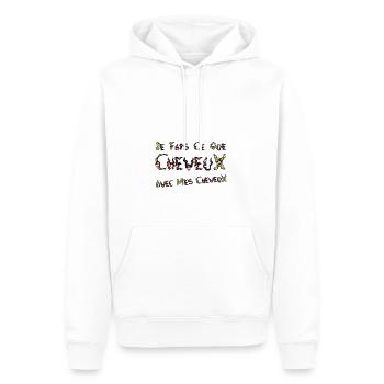 JE FAIS CE QUE CHEVEUX AVEC MES CHEVEUX ! - Sweat à capuche Premium bio Homme - blanc - Devant - Nico (187cm)