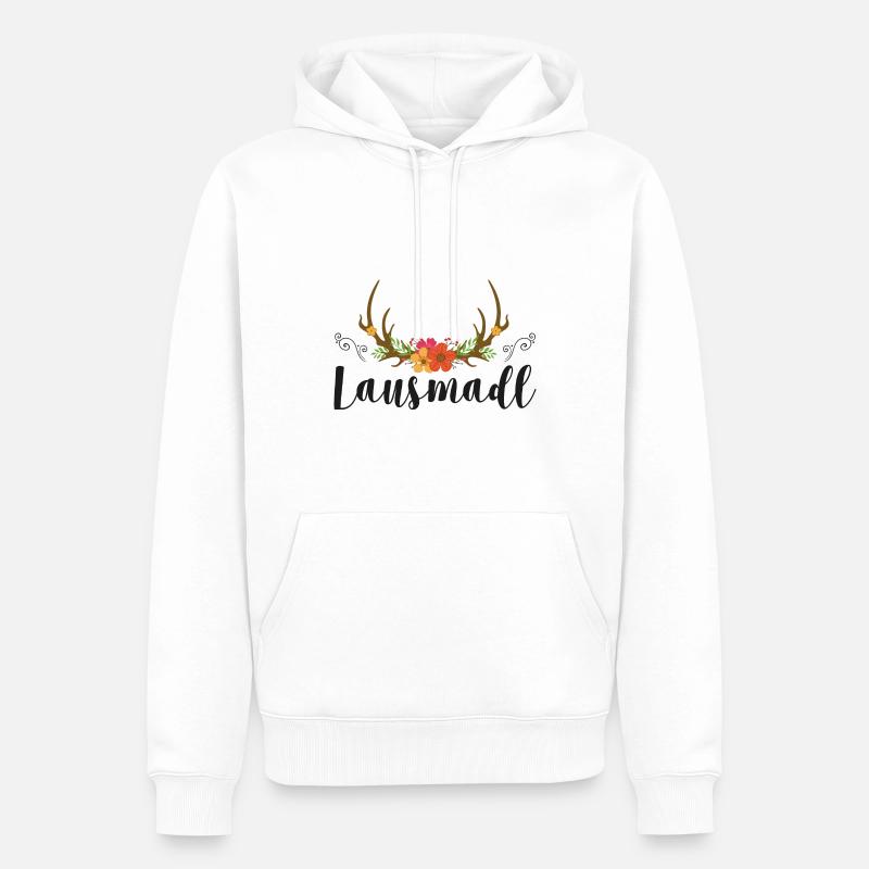Lausmadl | Trachten Mode Dirndl - Männer Premium Bio Hoodie - Weiß