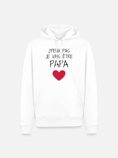 Papa Fête des Pères Naissance Bébé Anniversaire - Sweat à capuche Premium bio Homme - blanc