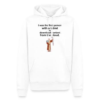 Moses first person with tablet download from cloud - Männer Premium Bio Hoodie - Weiß - Vorne - Nico (187cm)