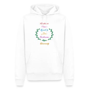 Kindness Peace Equality Love Inclusion Hope Divers - Sweat à capuche Premium bio Homme - blanc - Devant - Nico (187cm)