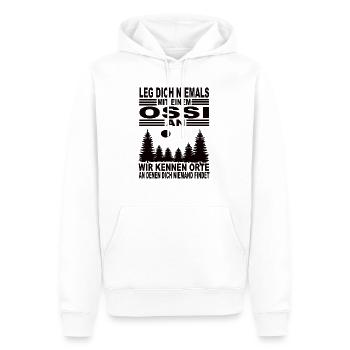 Leg Dich Niemals mit einem Ossi An - Männer Premium Bio Hoodie - Weiß - Vorne - Nico (187cm)