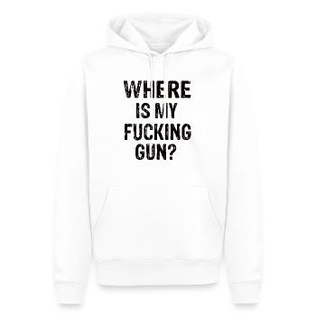 Où est mon putain de pistolet ? - Sweat à capuche Premium bio Homme - blanc - Devant - Nico (187cm)