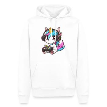 00234 süßes Einhorn mit Headset und Controller - Männer Premium Bio Hoodie - Weiß - Vorne - Nico (187cm)