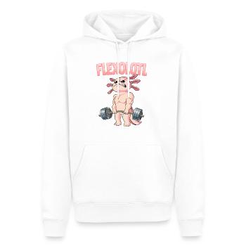 Flexolotl Bodybuilding Fitness Gym - Männer Premium Bio Hoodie - Weiß - Vorne - Nico (187cm)