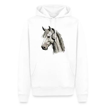 Cork, das audiophile Pferd - Männer Premium Bio Hoodie - Weiß - Vorne - Nico (187cm)