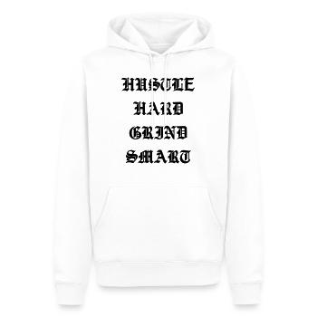 Hustle Hard Grind Smart money - Männer Premium Bio Hoodie - Weiß - Vorne - Nico (187cm)