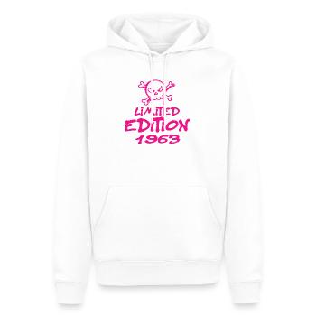 Edition Limitée 1963 Anniversaire Né 1963 - Sweat à capuche Premium bio Homme - blanc - Devant - Nico (187cm)