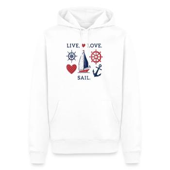 Voile d’amour en direct – Motif de voile maritime - Sweat à capuche Premium bio Homme - blanc - Devant - Nico (187cm)