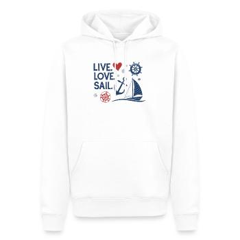 Voile d’amour en direct – Motif de voile maritime - Sweat à capuche Premium bio Homme - blanc - Devant - Nico (187cm)