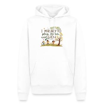 Spielend Lernen und Wachsen – Kindermotiv Design - Männer Premium Bio Hoodie - Weiß - Vorne - Nico (187cm)