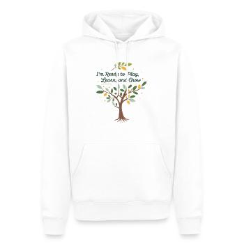Spielend Lernen und Wachsen – Kindermotiv Design - Männer Premium Bio Hoodie - Weiß - Vorne - Nico (187cm)